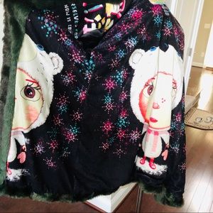 Beautiful Sable Olive Green Custo Barcelona Faux Fur Coat